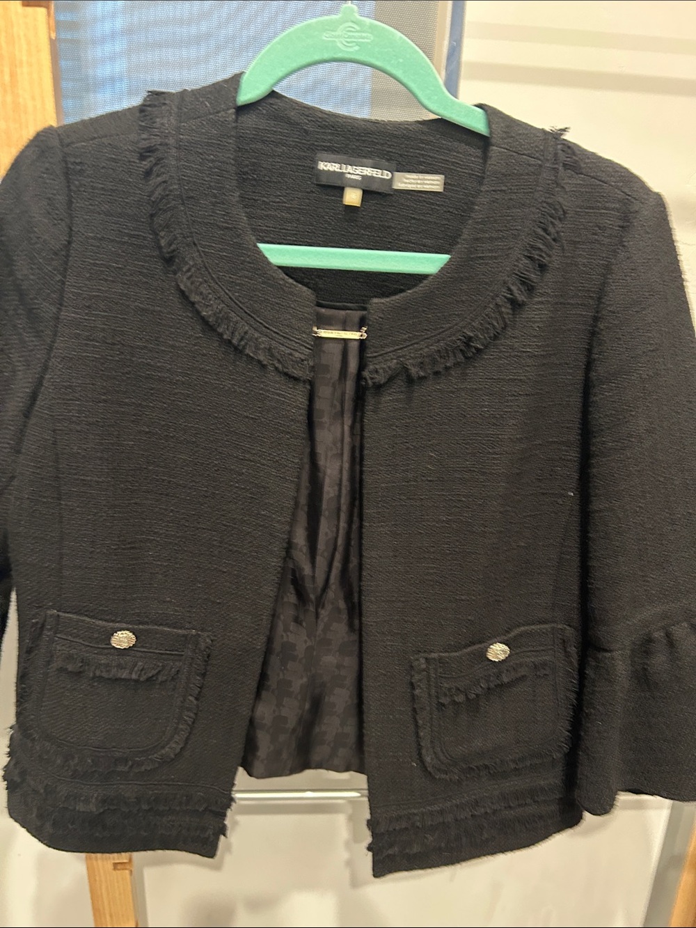Karl Lagerfeld Black Cropped Fringe-Trim Jacket